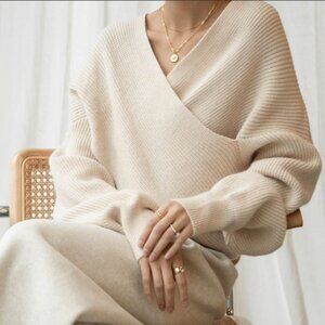 Oak + Fort Womens Cross Front Sweater Wool Blend - Size S